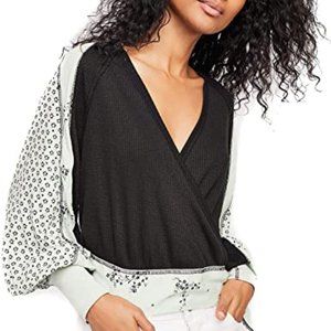Free People Auxton Thermal Long Sleeve Wrap Top: XSmall Black: NWT MSRP $98